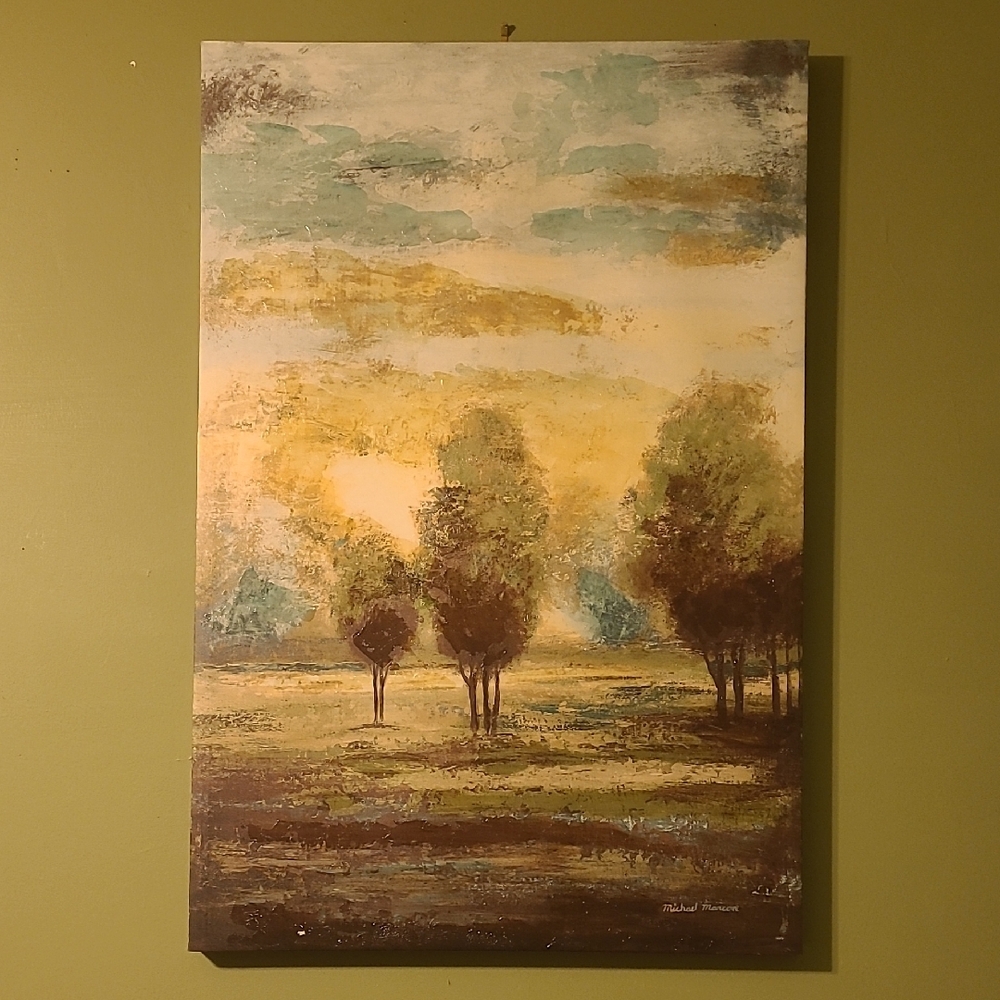 Serene Landscape Canvas Art in Green and Yellow